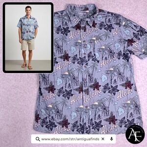 Croft &‎ Barrow Mens XXL Aloha Hawaiian Shirt Blue Cotton Short Sleeve Tropical